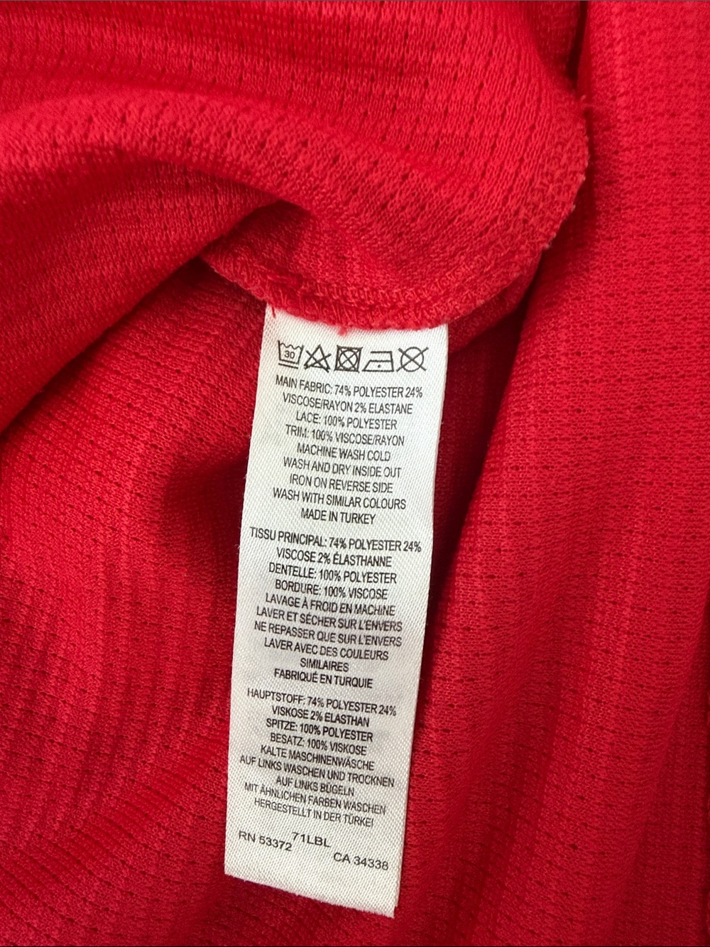 French Connection red short-sleeve mini dress textured sheer yoke ruffled sleeve - Picture 6 of 7